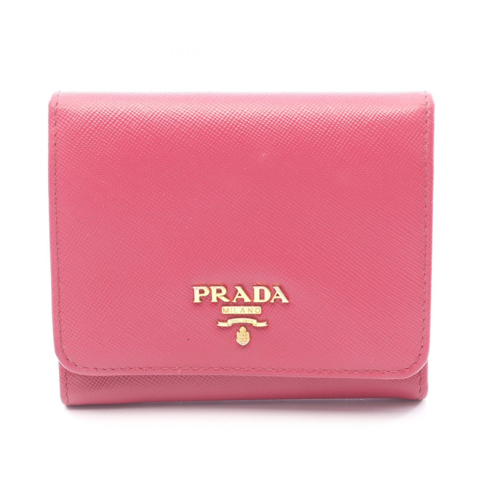 プラダ PRADA SAFFIANO 三つ折り財布 財布 サフィアーノレザー レディース ピンク系 【中古】