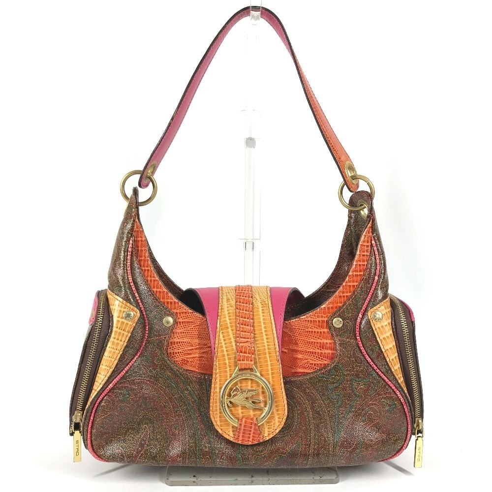 エトロ ETRO ペイズリー柄 ロゴ ヴィンテージ ショルダーバッグ レザー ブラウン