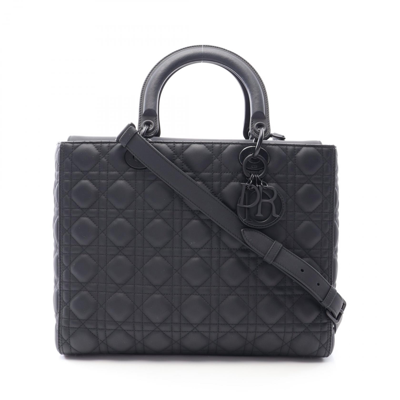 ディオール Dior レディディオール ラージ カナージュ マット 2WAY ハンドバッグ バッグ レザー レディース ブラック系 【中古】