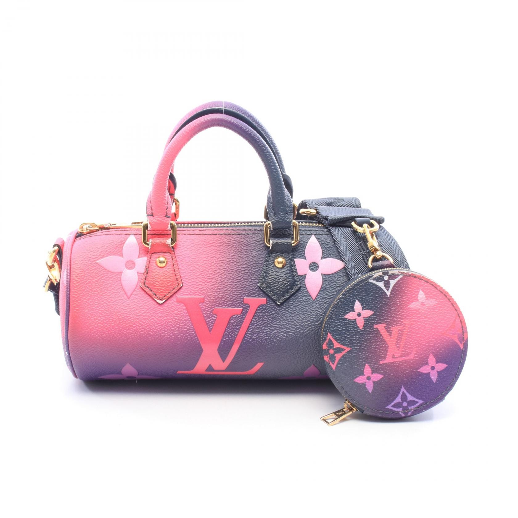 ルイ・ヴィトン LOUIS VUITTON パピヨンBB モノグラムジャイアント ミッドナイトフューシャ 2WAY ハンドバッグ バッグ レザー ピンク レディース ネイビー系 / ピンク系 / パープル系 M59860 【中古】