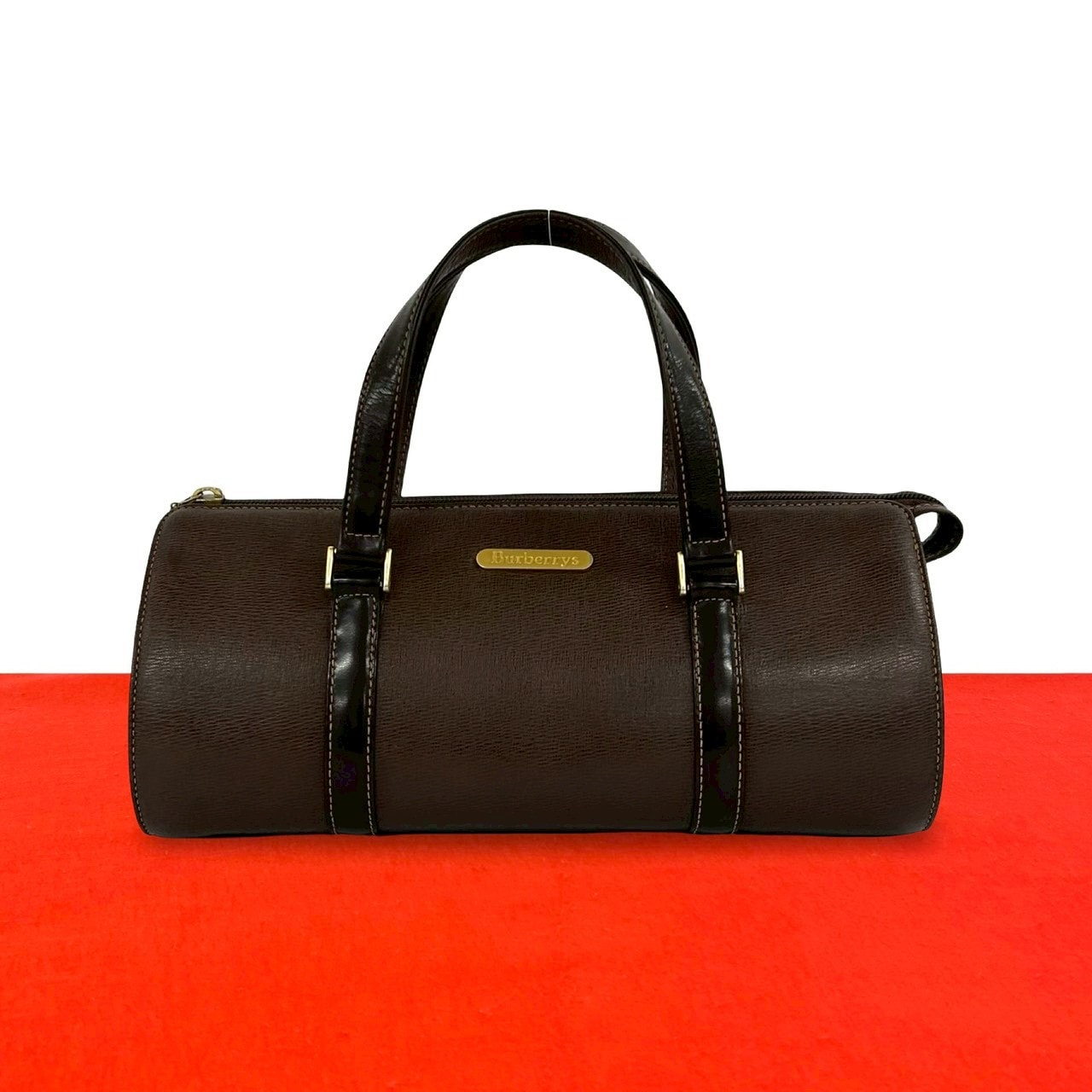 BURBERRY バーバリー ノバチェック 柄 ロゴ 金具 レザー ハンドバッグ ブラウン
 38133