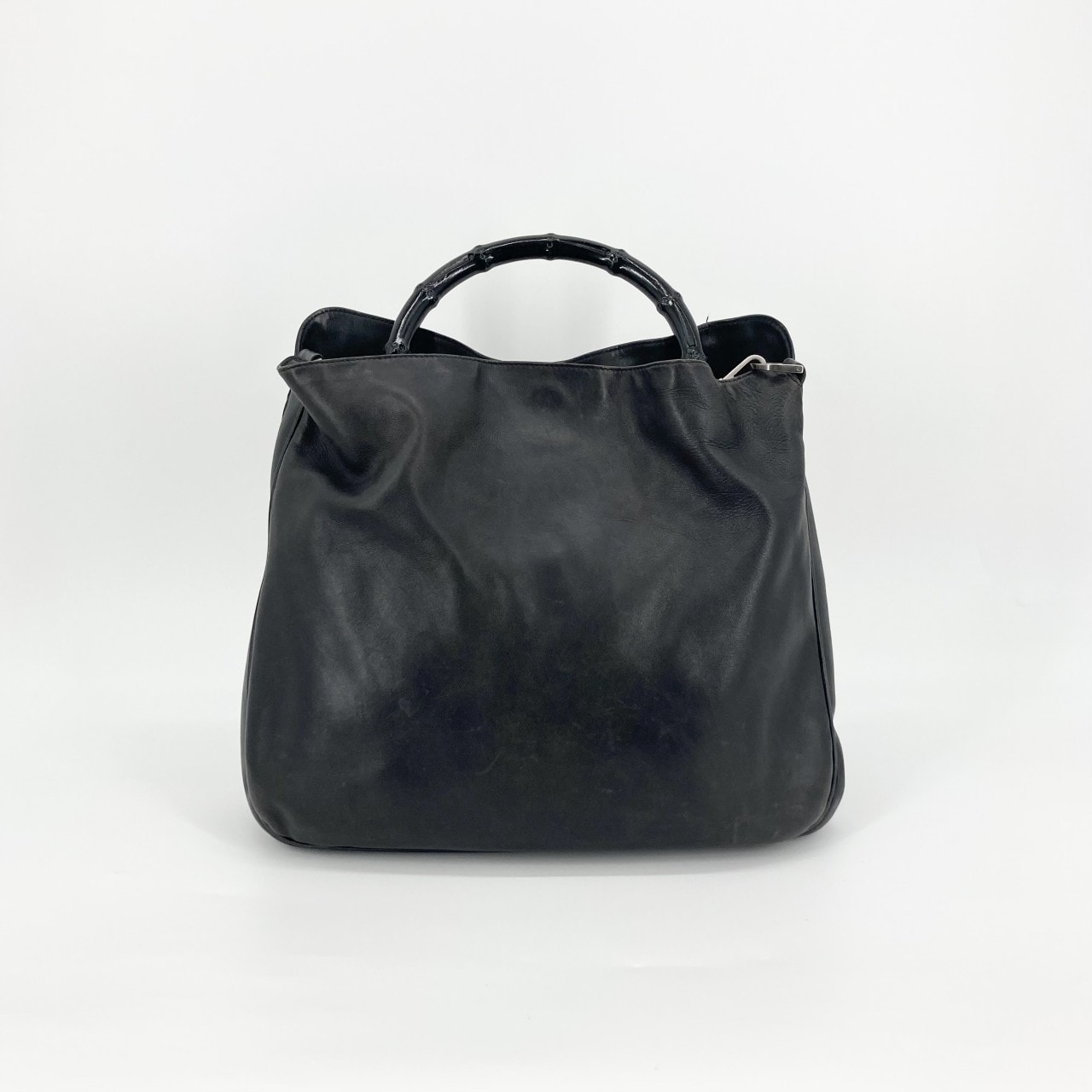 GUCCI(グッチ) バンブーハンドル レザー 2WAY ショルダーバッグ ブラック×シルバー