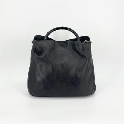 GUCCI(グッチ) バンブーハンドル レザー 2WAY ショルダーバッグ ブラック×シルバー