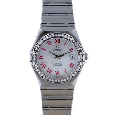 OMEGA オメガ コンステレーション ベゼルダイヤ 自動巻き シェル文字盤 腕時計 1497.63 ステンレススチール シルバー レディース【中古】