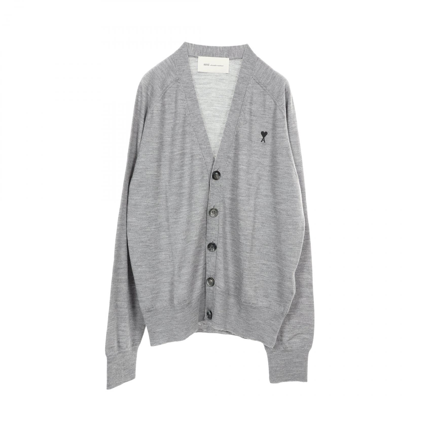 アミ AMI ロゴ刺繡 Vネック カーディガン 衣料品 トップス ウール メンズ グレー系 HKC384KN00390504S 【新品】