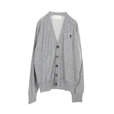 アミ AMI ロゴ刺繡 Vネック カーディガン 衣料品 トップス ウール メンズ グレー系 HKC384KN00390504S 【新品】