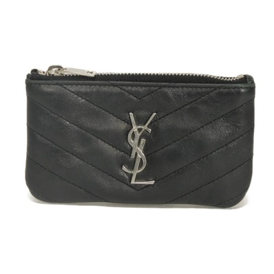 SAINT LAURENT PARIS サンローランパリ モノグラム キーポーチ スムース カーフ キルティング ステッチ キーリング シルバー 小銭入れ 財布 YSL ブラック コインケース 438386 CWU02 1000