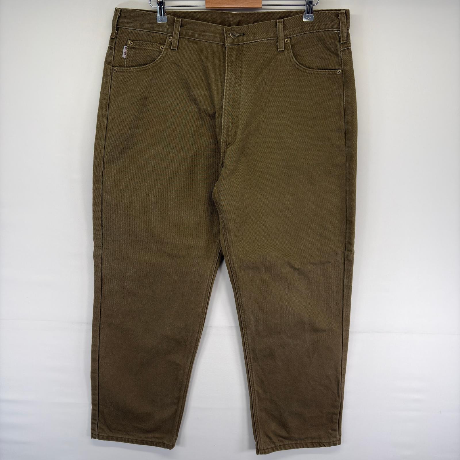 古着 カーハート Carhartt デニム パンツ 5ポケット ワンポイントロゴ ジッパーフライ ジーンズ w40 L30  ブラウン系 メンズ