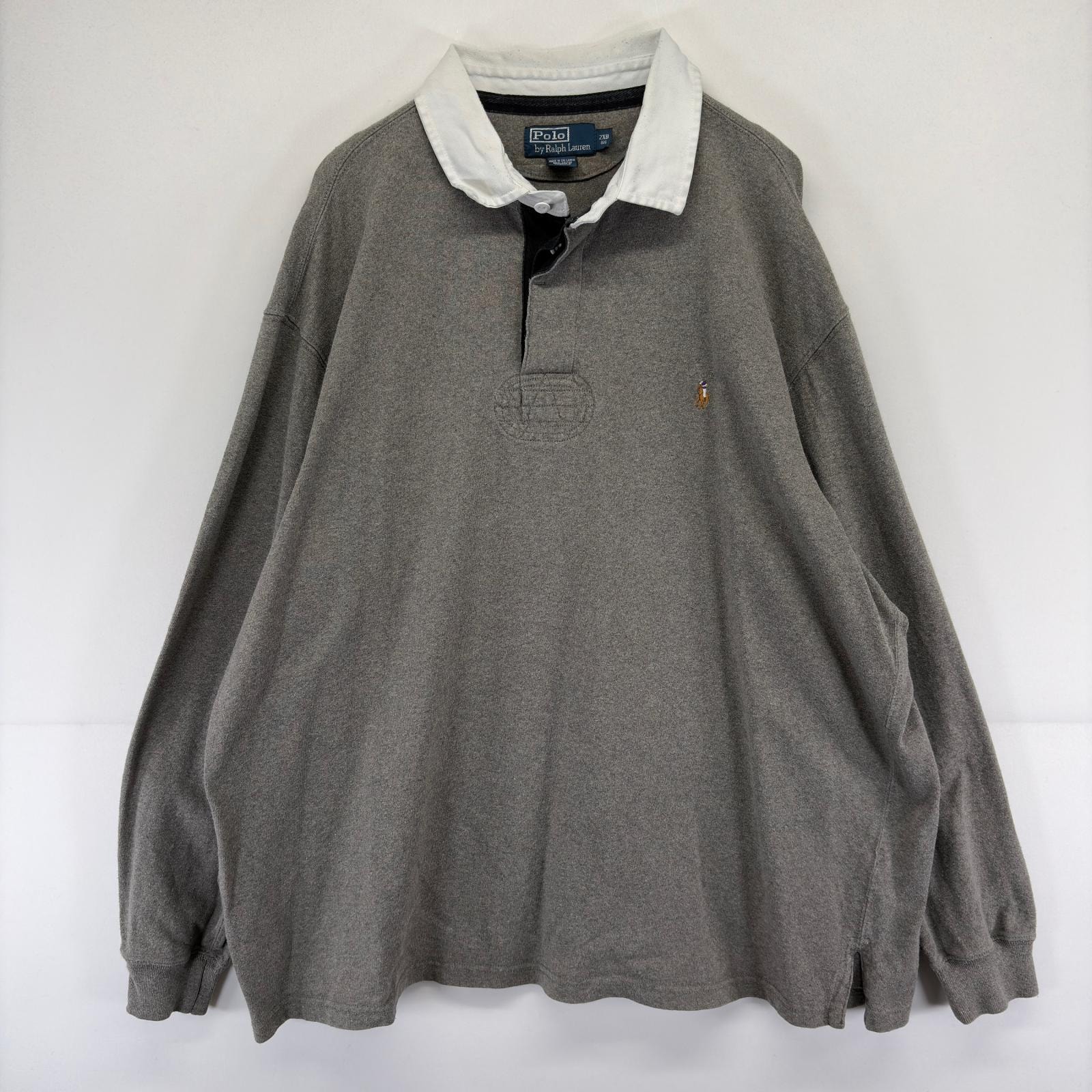 古着 ポロバイラルフローレン Polo by Ralph Lauren 長袖シャツ ラガーシャツ 大きいサイズ ロゴ 刺繍 2XB BIG  グレー メンズ