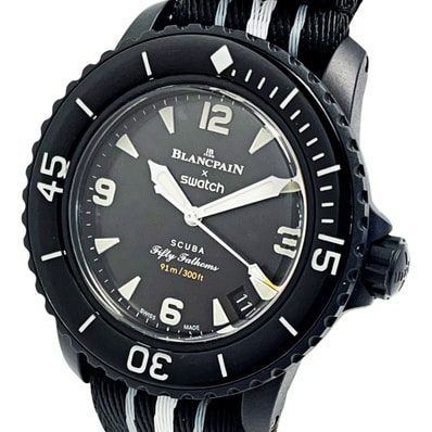 ☆☆SWATCH スウォッチ BLANCPAINxSWATCH フィフティファゾムス オーシャンオブストーム S035B400 自動巻き 腕時計 箱有