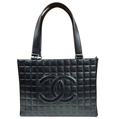 シャネル チョコバー トートバッグ ラムスキン ブラック レディース CHANEL 中古