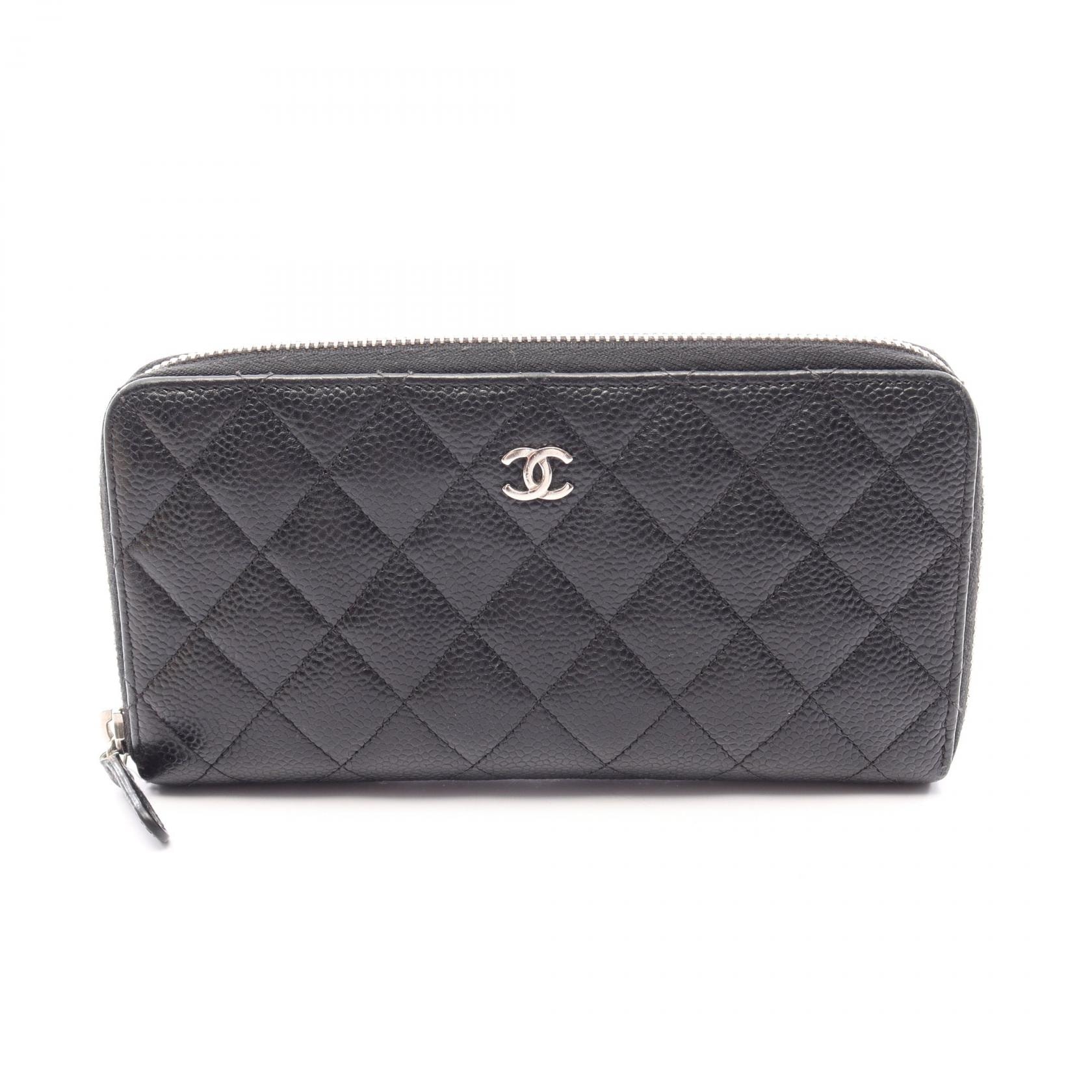 シャネル CHANEL マトラッセ ラウンド長財布 財布 キャビアスキン(グレインドカーフ) レディース ブラック系 【中古】