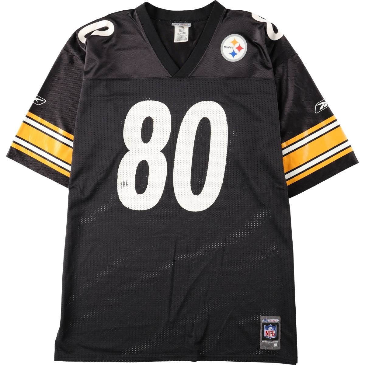 古着 リーボック Reebok NFL PITTSBURGH STEELERS ピッツバーグスティーラーズ メッシュ Vネック フットボール七分袖Tシャツ メンズXL相当/eaa662631