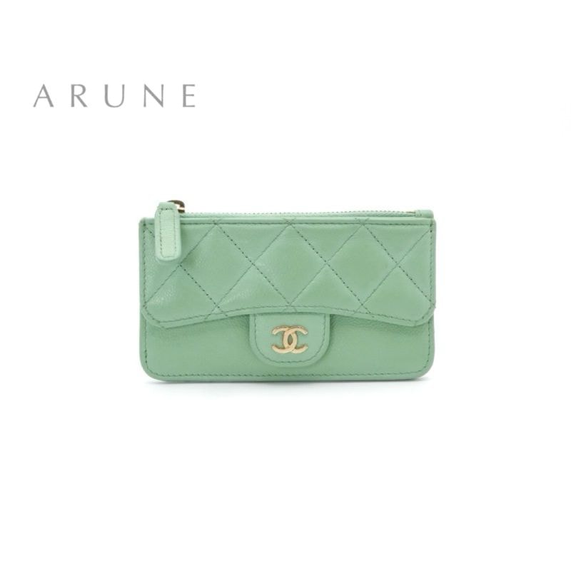 シャネル CHANEL 財布 コインケース 小銭入れ グリーン ゴールド ココマーク フラグメントケース クラシック ジップ コインパース カードケース