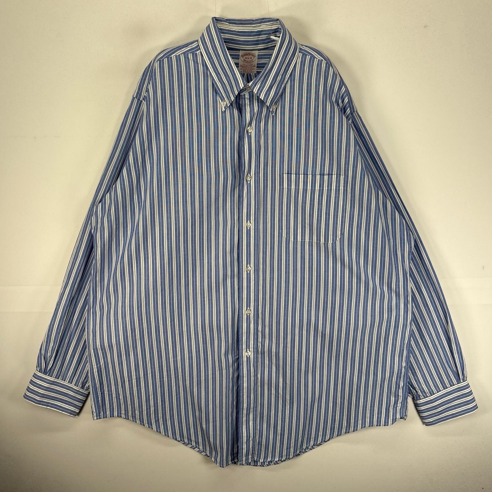古着 ブルックスブラザーズ Brooks Brothers 長袖シャツ ボタンダウン 胸ポケット L  ブルー系 ストライプ メンズ