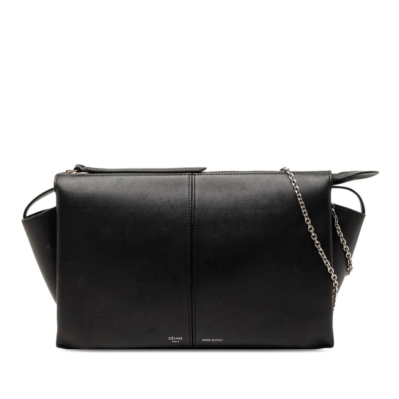 セリーヌ トリフォルド チェーン ショルダーバッグ ブラック レザー レディース CELINE 【中古】