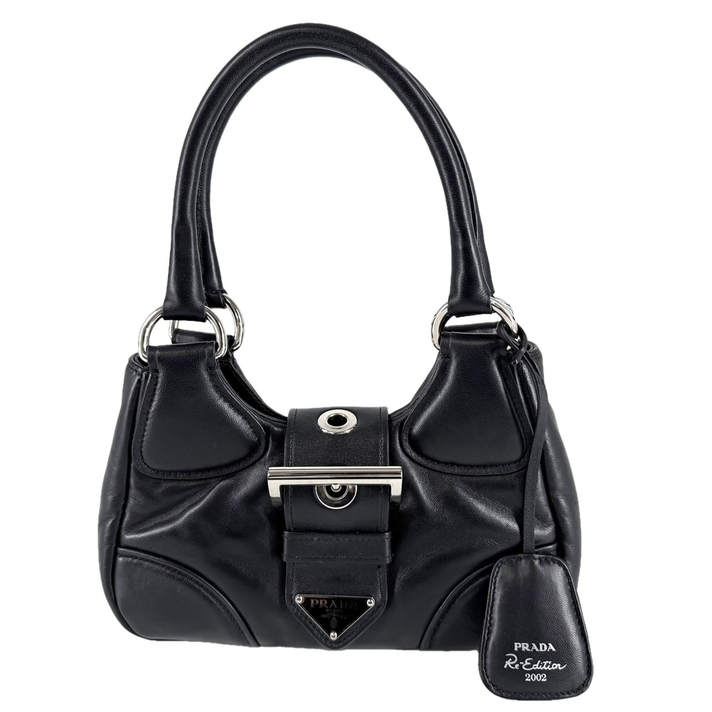 PRADA プラダ ハンドバッグ トライアングルロゴ ムーンバッグ ミニバッグ 1BA381 レザー    ブラック 黒 シルバー金具 レディース【中古品】