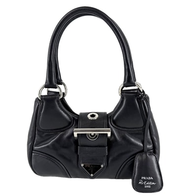 PRADA プラダ ハンドバッグ トライアングルロゴ ムーンバッグ ミニバッグ 1BA381 レザー ブラック 黒 シルバー金具 レディース【中古品】