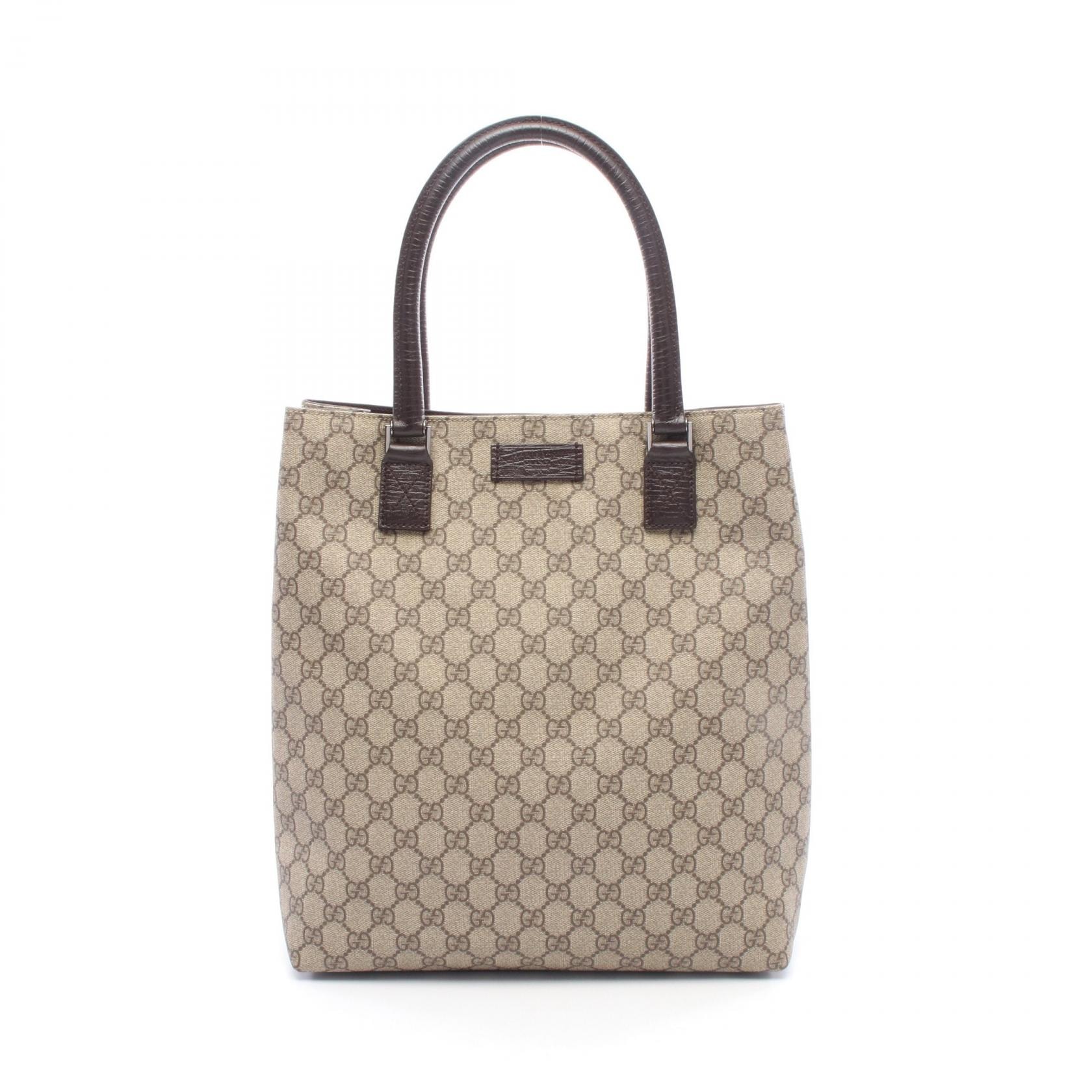 グッチ GUCCI GGプラス トートバッグ バッグ PVCコーティングキャンバス レザー レディース ベージュ系 / ブラウン系 131220 【中古】