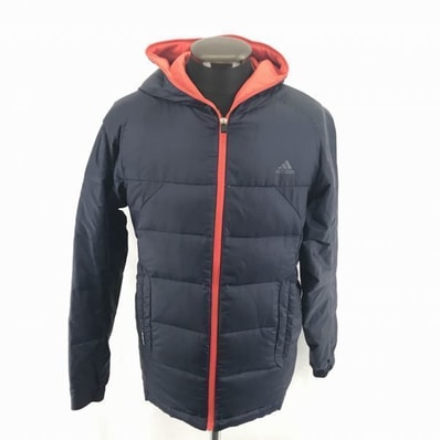 adidas★フーデッド/高比率80%ダウンジャケット【Mens size -S/紺/ネイビー】胸元パフォーマンスロゴ/軽量◆BA970L