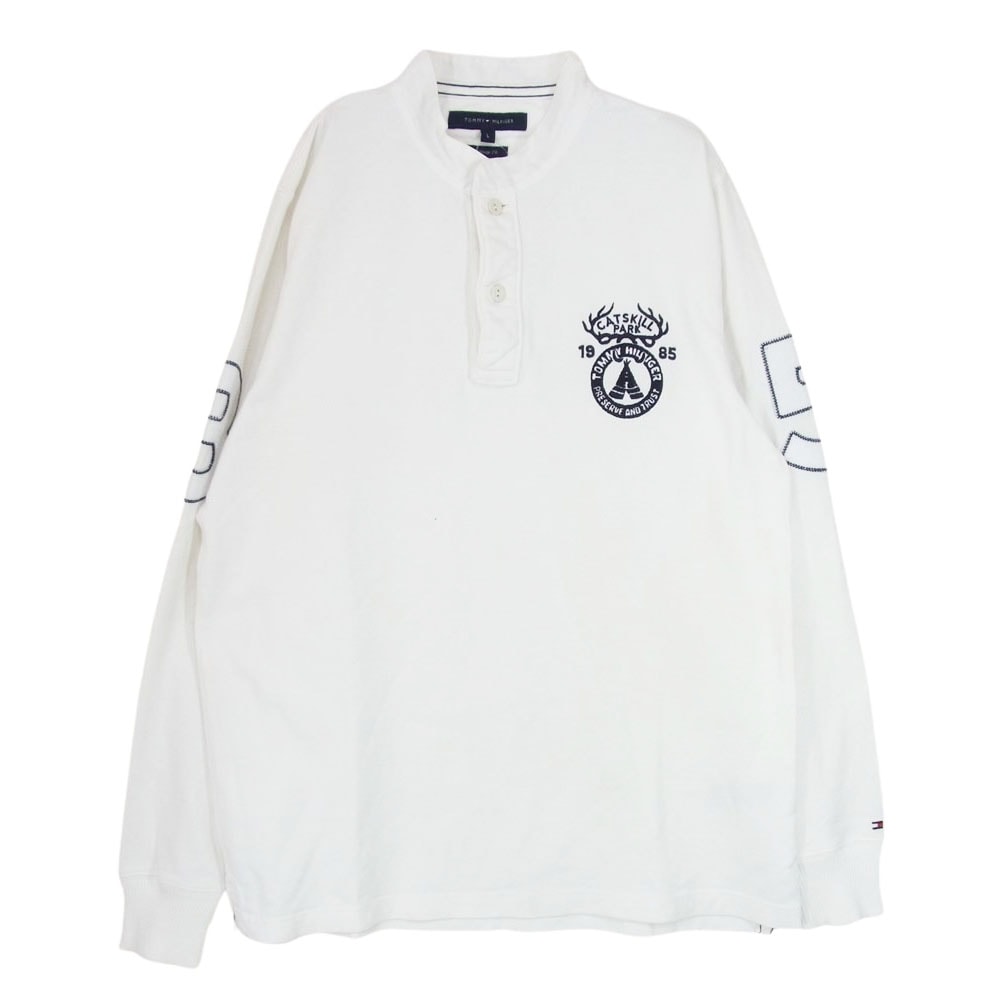 TOMMY HILFIGER トミーヒルフィガー Tシャツ ヘンリーネック ロゴ 刺繍 長袖 プルオーバー Tシャツ ホワイト系 L【中古】