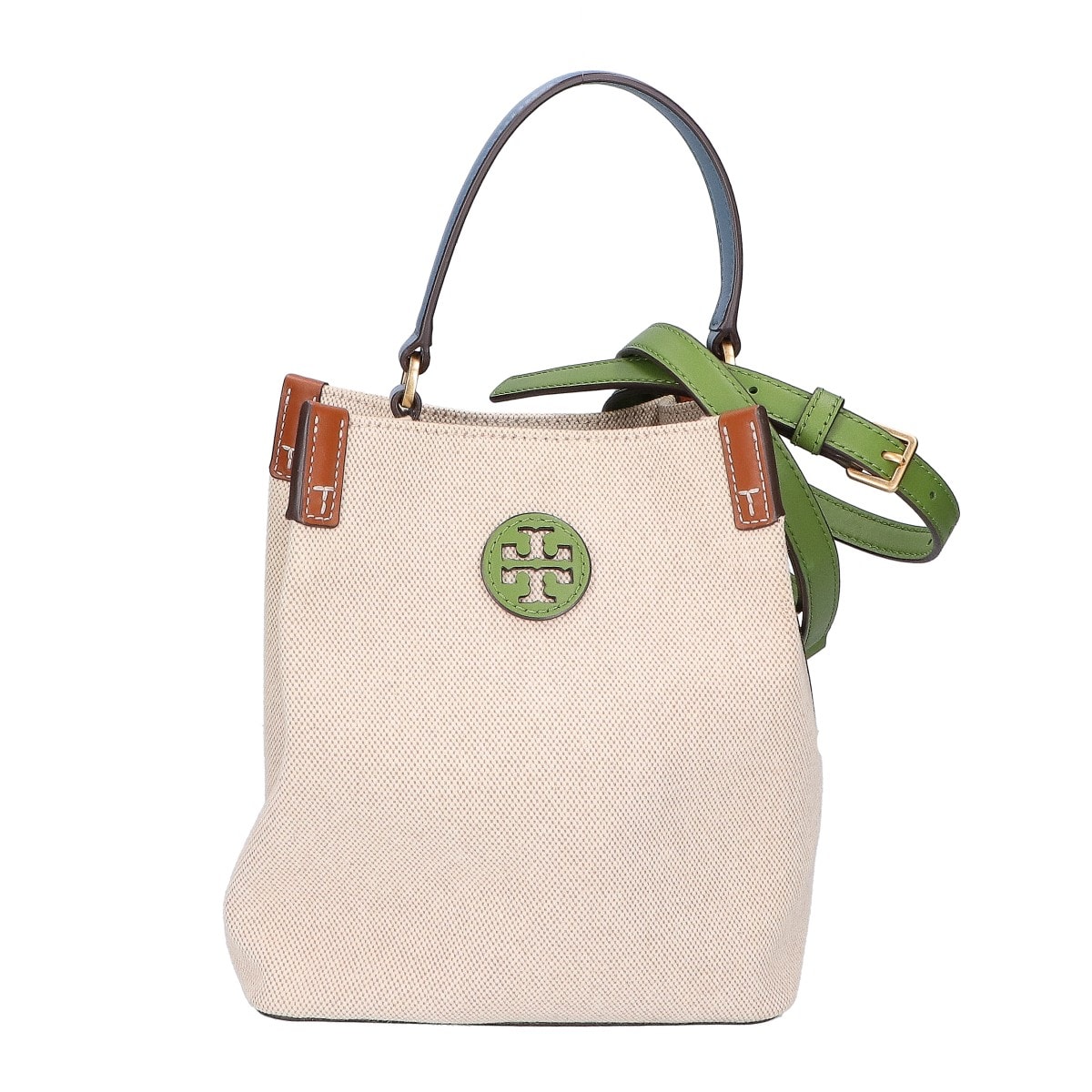 トリーバーチ 86843 レザーxキャンバス 2WAYショルダーバケットバッグ