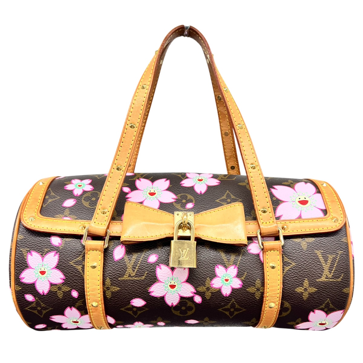 LOUIS VUITTON 希少 ルイヴィトン パピヨン モノグラムチェリーブロッサム マロン ハンドバッグ M92009 PVC レザー BA0013 ブラウン ピンク ミニボストン 村上隆 Y2K ヴィンテージ ルイヴィトン LV Bランク 中古 鑑定済