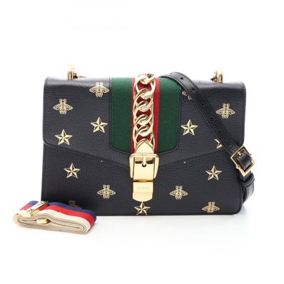 グッチ GUCCI シルヴィ シェリーライン ビー スター ショルダーバッグ バッグ レザー レディース ブラック系 / ゴールド系 / マルチカラー 524405 【中古】