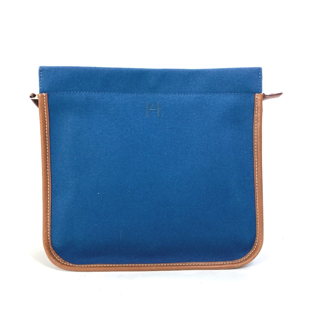 エルメス HERMES カマイユ 刺繍 ロゴ ポーチ メイクポーチ 化粧ポーチ バッグインバッグ クラッチバッグ キャンバス/レザー ネイビー