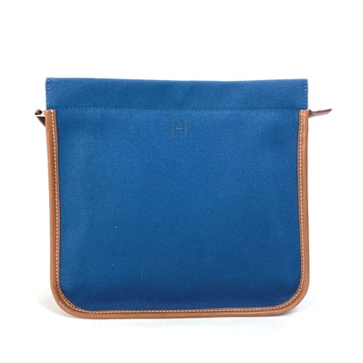 エルメス HERMES カマイユ 刺繍 ロゴ ポーチ メイクポーチ 化粧ポーチ バッグインバッグ クラッチバッグ キャンバス/レザー ネイビー