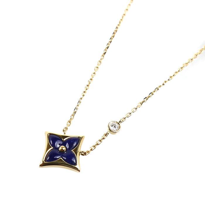 LOUIS VUITTON ルイ・ヴィトン K18YG イエローゴールド スター ブロッサムBB ネックレス Q03914 J53914 ダイヤモンド 3.9g 38.5/40.5cm ソーダライト×ダイヤモンド レディース【中古】