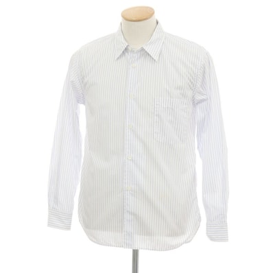 【中古】コムデギャルソン オムドゥ COMME des GARCONS HOMME DEUX 2019年春夏 コットン ストライプ レギュラーカラー カジュアルシャツ ホワイトxブルー【サイズXS】【メンズ】