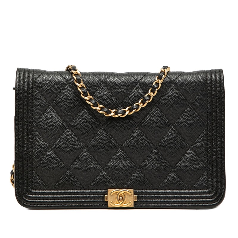 シャネル ココマーク ボーイシャネル チェーン ショルダーバッグ ブラック キャビアスキン レディース CHANEL 【中古】