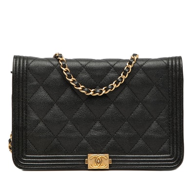 シャネル ココマーク ボーイシャネル チェーン ショルダーバッグ ブラック キャビアスキン レディース CHANEL 【中古】