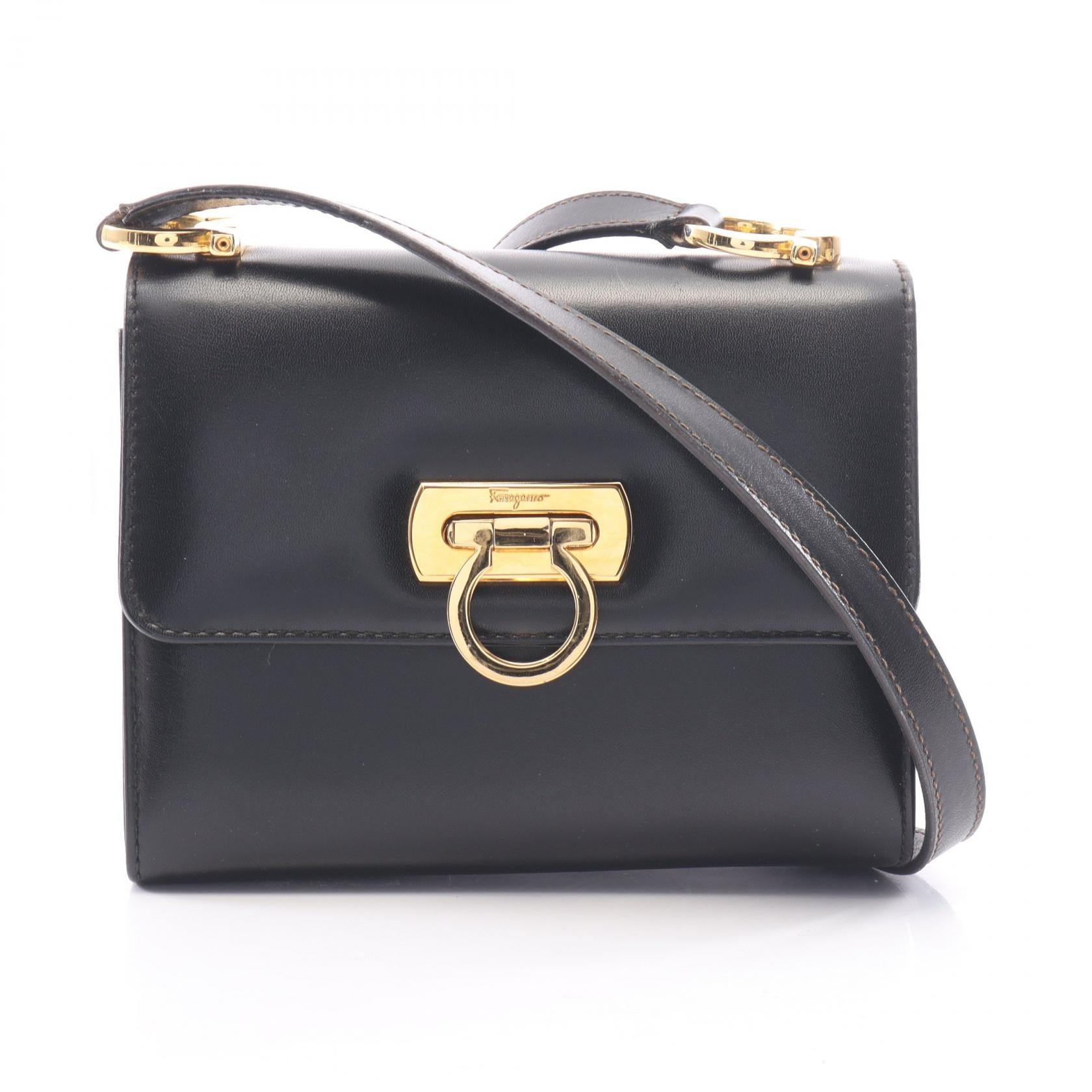 サルヴァトーレフェラガモ Salvatore Ferragamo ガンチーニ ショルダーバッグ バッグ レザー レディース ブラック系 【中古】