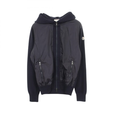モンクレール MONCLER ニット切替 カーディガン フード付き 衣料品 アウター ナイロン ウール アクリル メンズ ネイビー系 B20919402300 【中古】