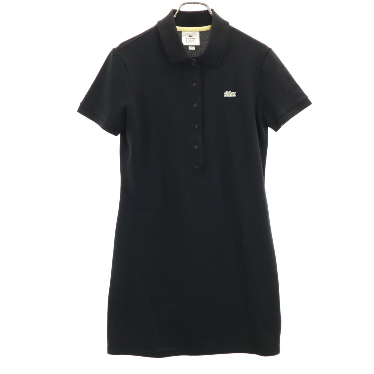 LACOSTE L!VE ラコステライブ 半袖 ポロ ミニワンピース 38 黒 鹿の子地 ストレッチ