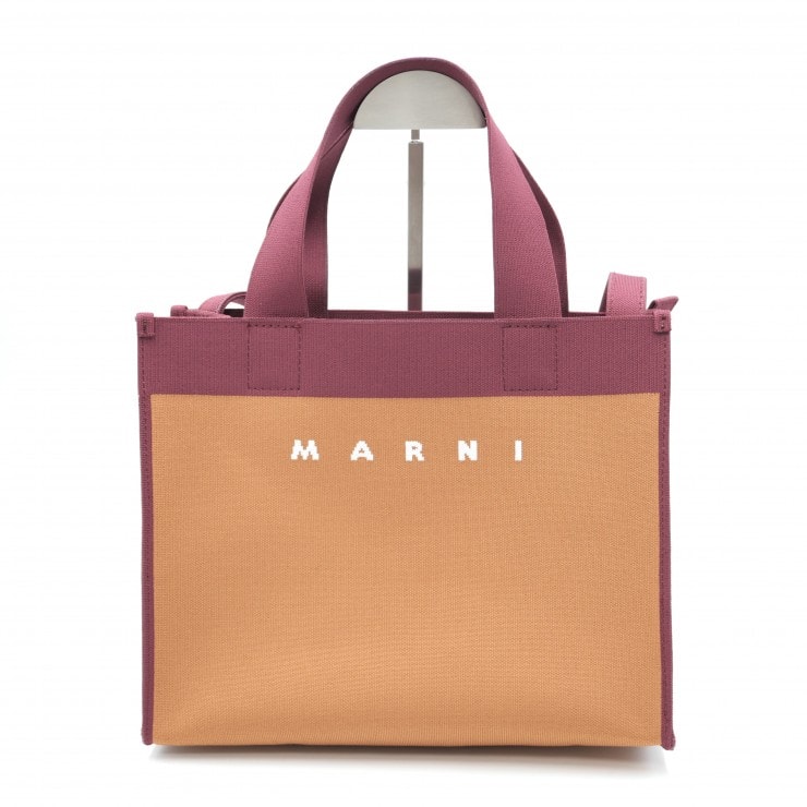 MARNI(マルニ)ジャカード スモール ショッピングバッグ 2WAYトートバッグ ショルダーバッグ ロゴ ジャカード ボルドー オレンジ レディース 【中古】