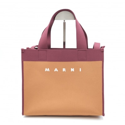 MARNI(マルニ)ジャカード スモール ショッピングバッグ 2WAYトートバッグ ショルダーバッグ ロゴ ジャカード ボルドー オレンジ レディース 【中古】