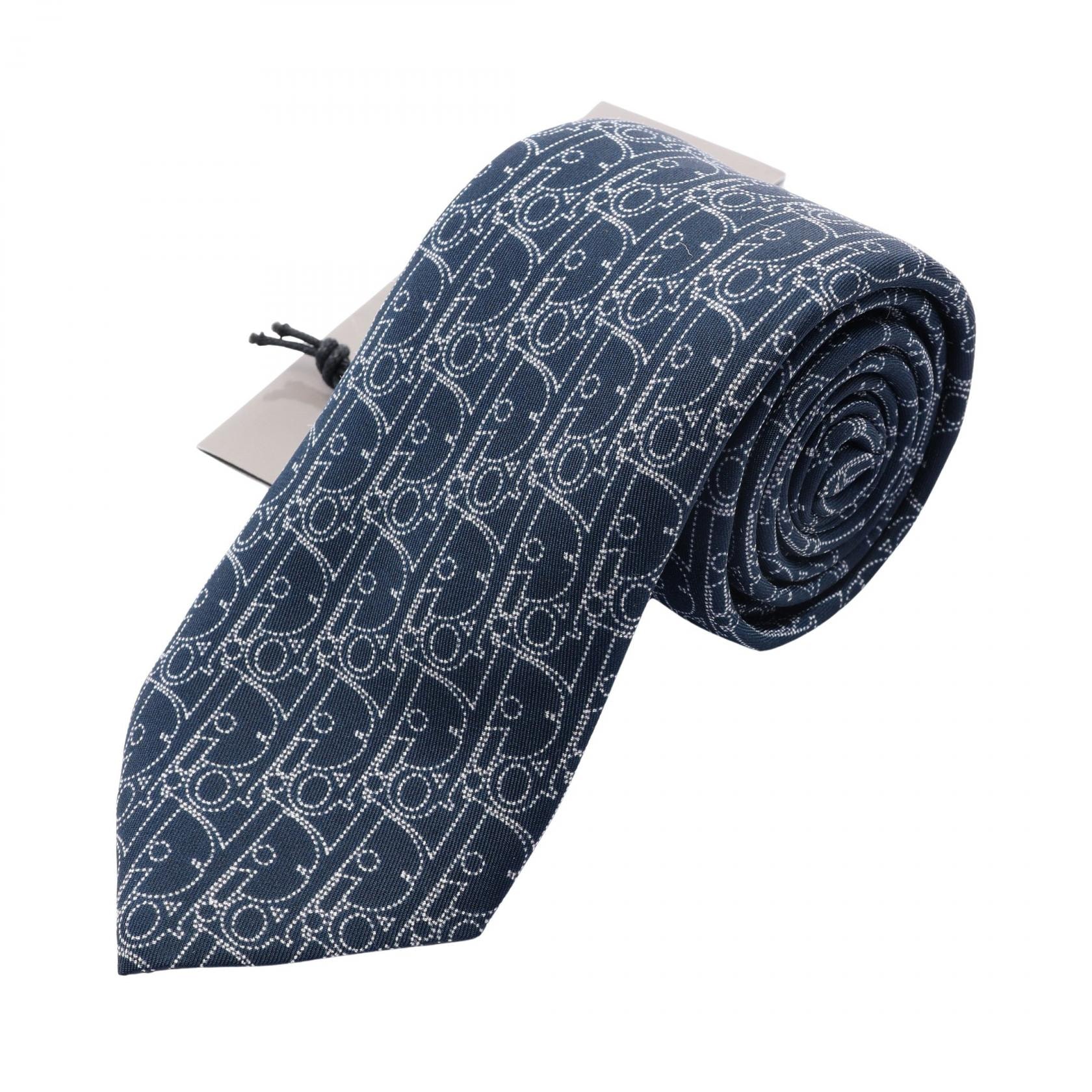 ディオール Dior ロゴ総柄 ネクタイ 衣料品 シルク メンズ ネイビー系 / ホワイト系 【中古】