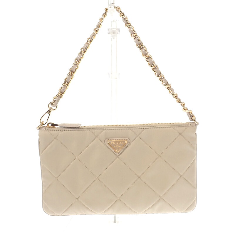 プラダ PRADA チェーン ショルダーバッグ 1NI054 ハンドバッグ テスートインプントゥ ナイロン ベージュ ゴールド金具 レディース【中古】【Aランク】