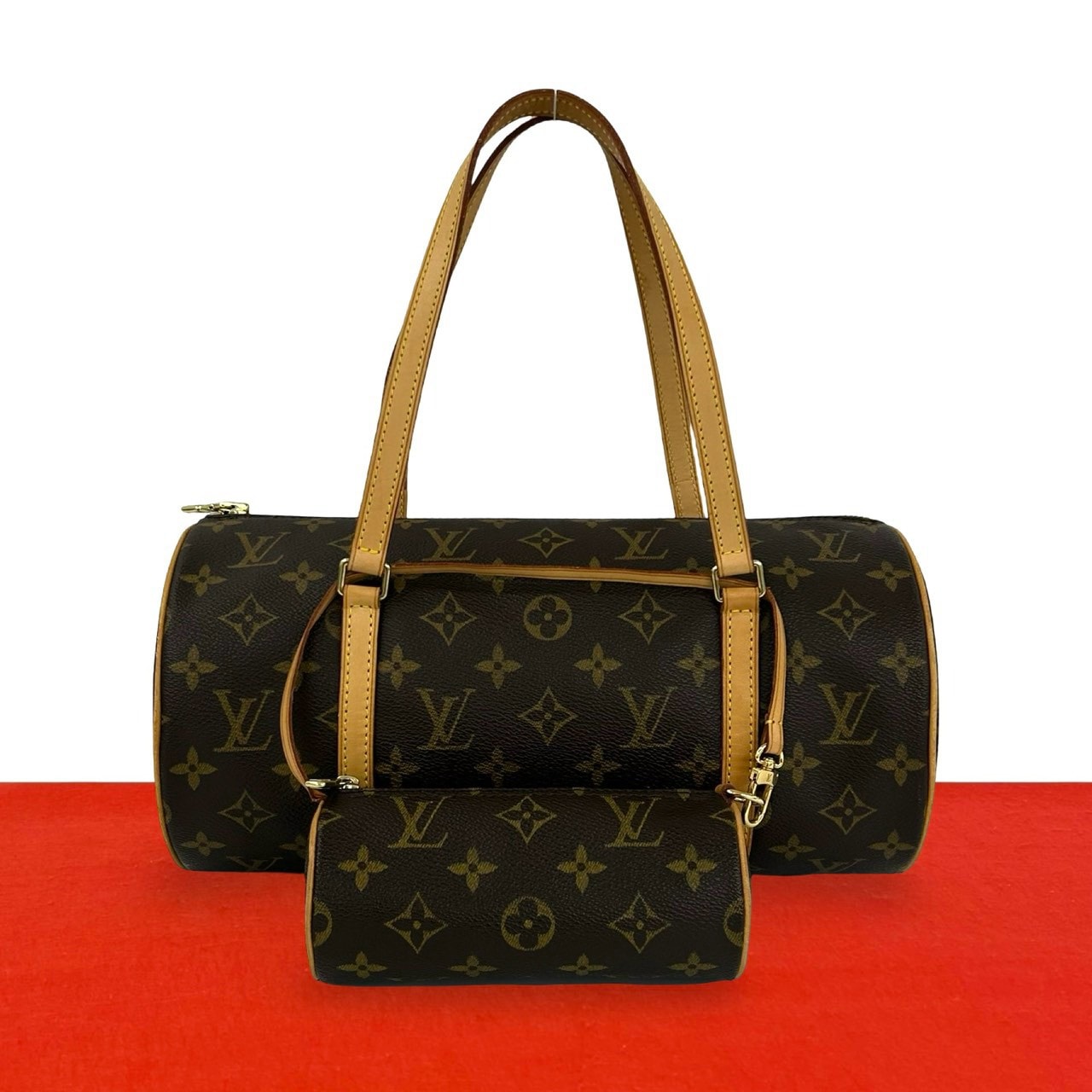 LOUIS VUITTON ルイヴィトン パピヨン 30 モノグラム レザー PVC ハンドバッグ ブラウン
 64601