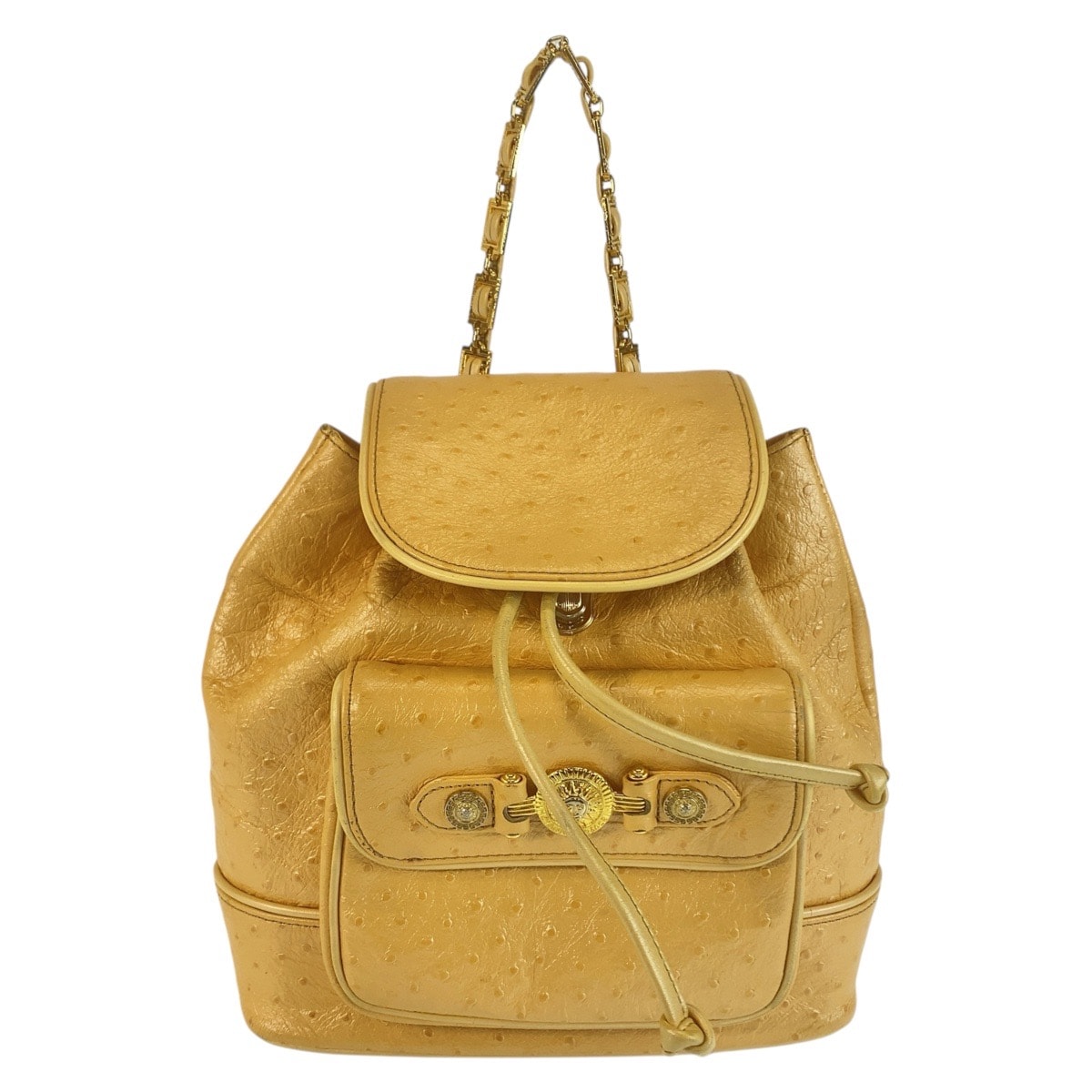 VERSACE ヴェルサーチ ヴィンテージ サンバースト イエロー ゴールド金具 レザー リュック バックパック 506796 【中古】