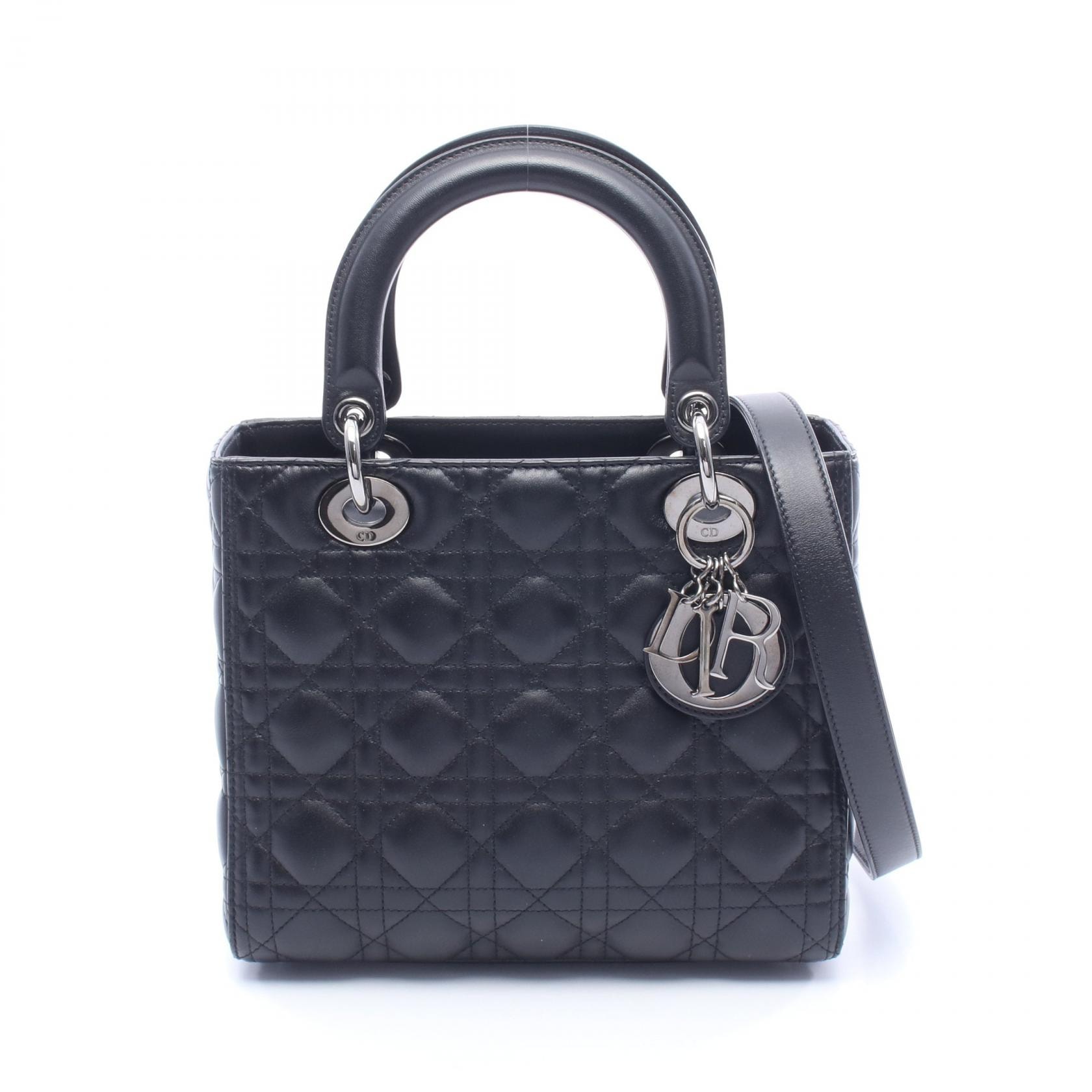 ディオール Dior LADY DIOR レディディオール カナージュ 2WAY ハンドバッグ バッグ レザー レディース ブラック系 【中古】