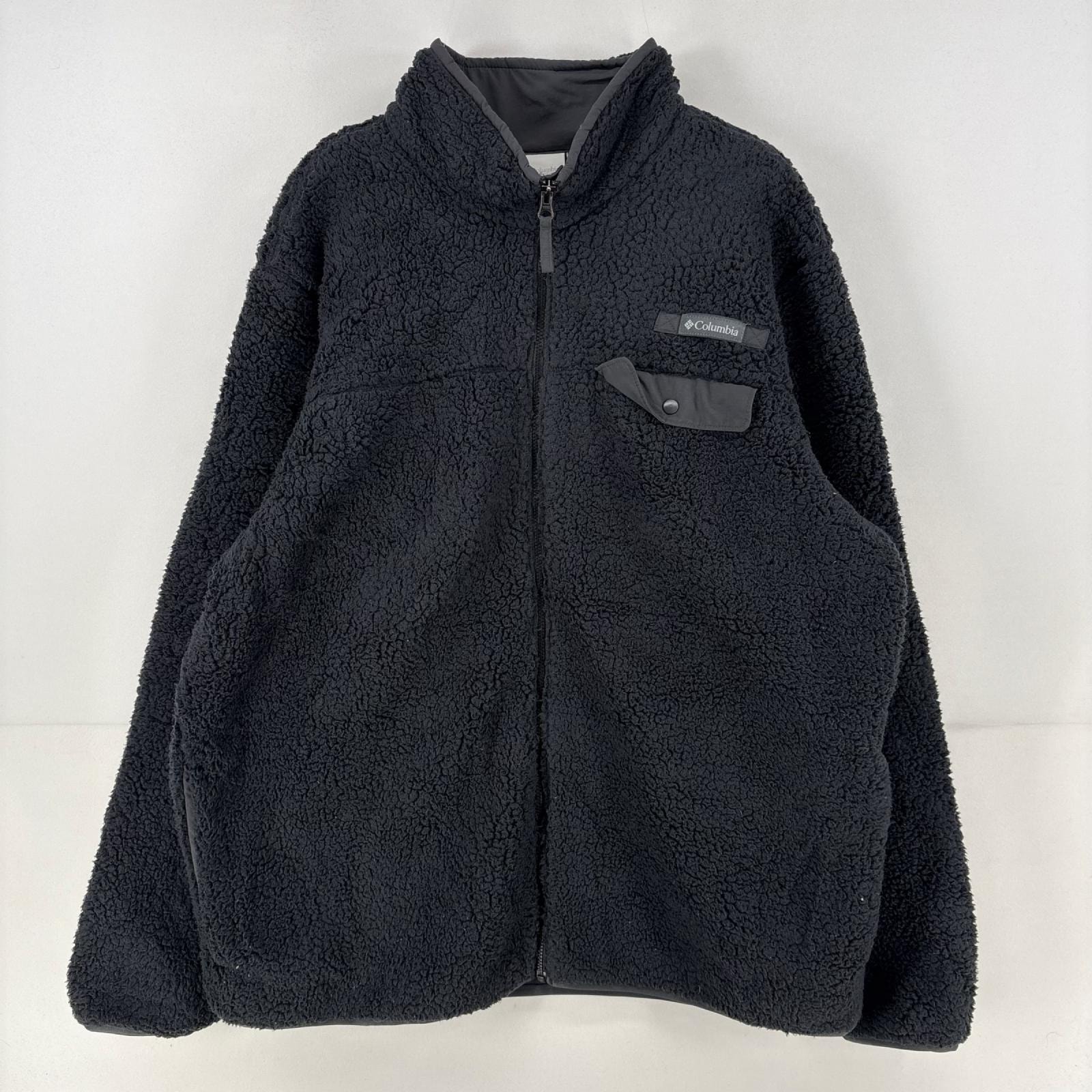 古着 コロンビア Columbia フリースジャケット ロゴ 胸ポケット フルジップ ワンポイント ボア 大きいサイズ XL ブラック メンズ