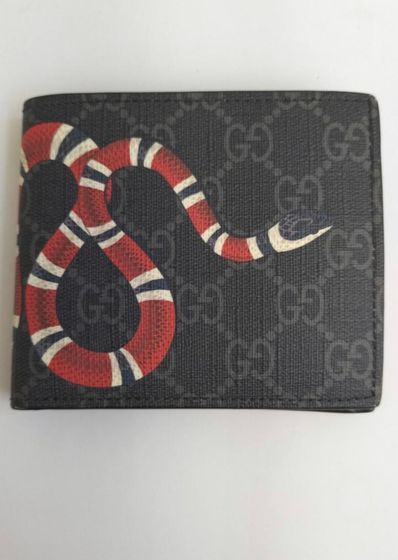 GUCCI Kingsnake Print GG Supreme Coin Wallet "Black"