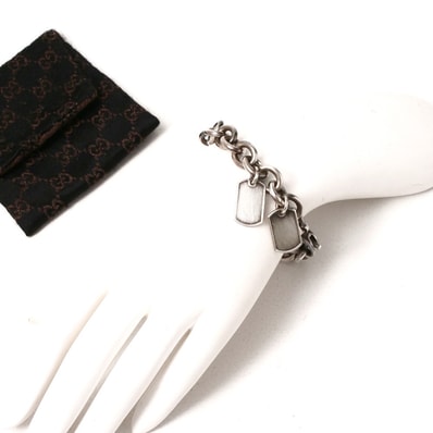 GUCCI グッチ ブレスレット ロゴプレート シルバー925 チェーンブレスレット ブランド古着【中古】20250502/RA4401