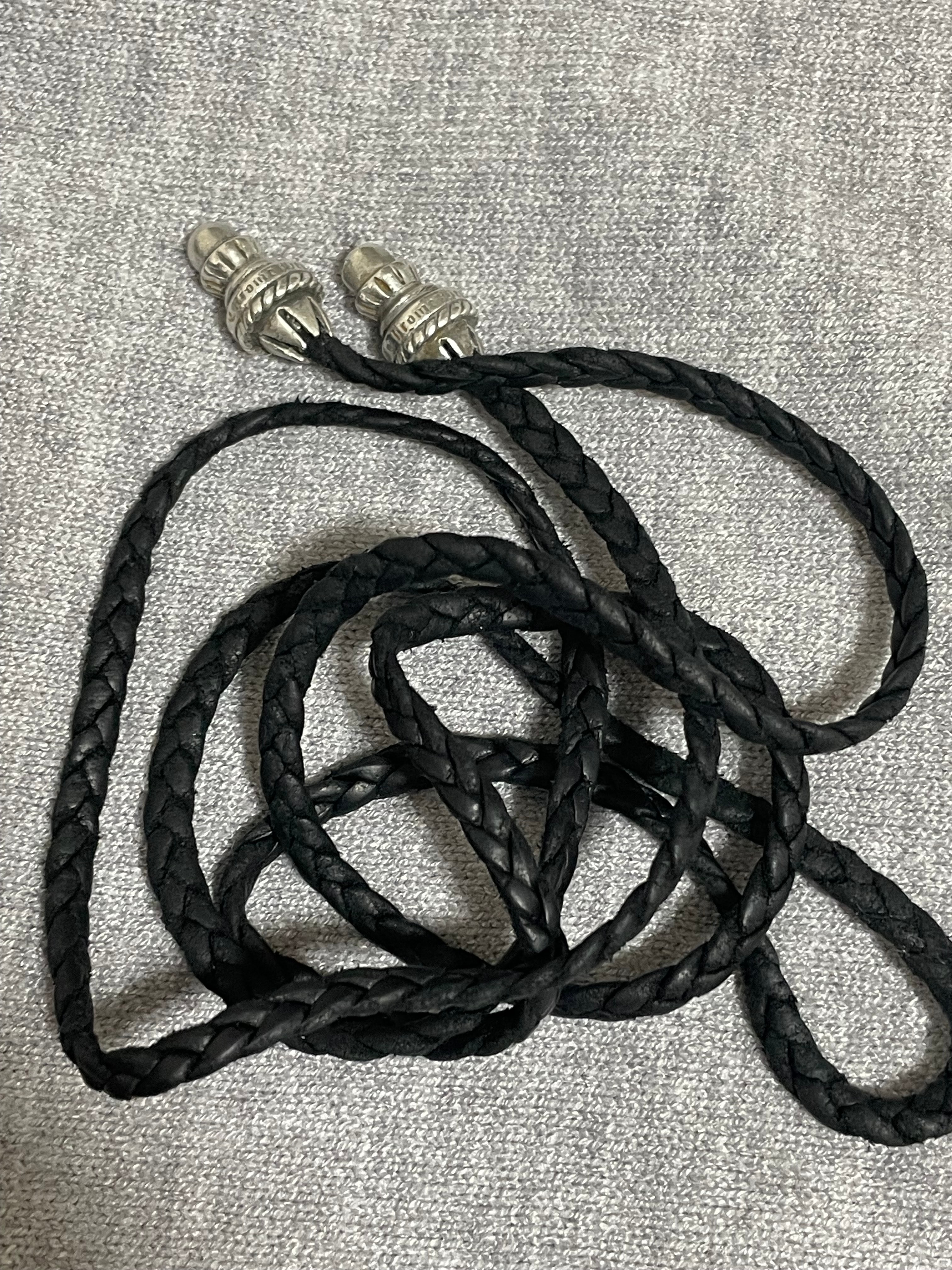 Chrome Hearts Scroll Leather Braid Silver Necklace "Black/Silver"