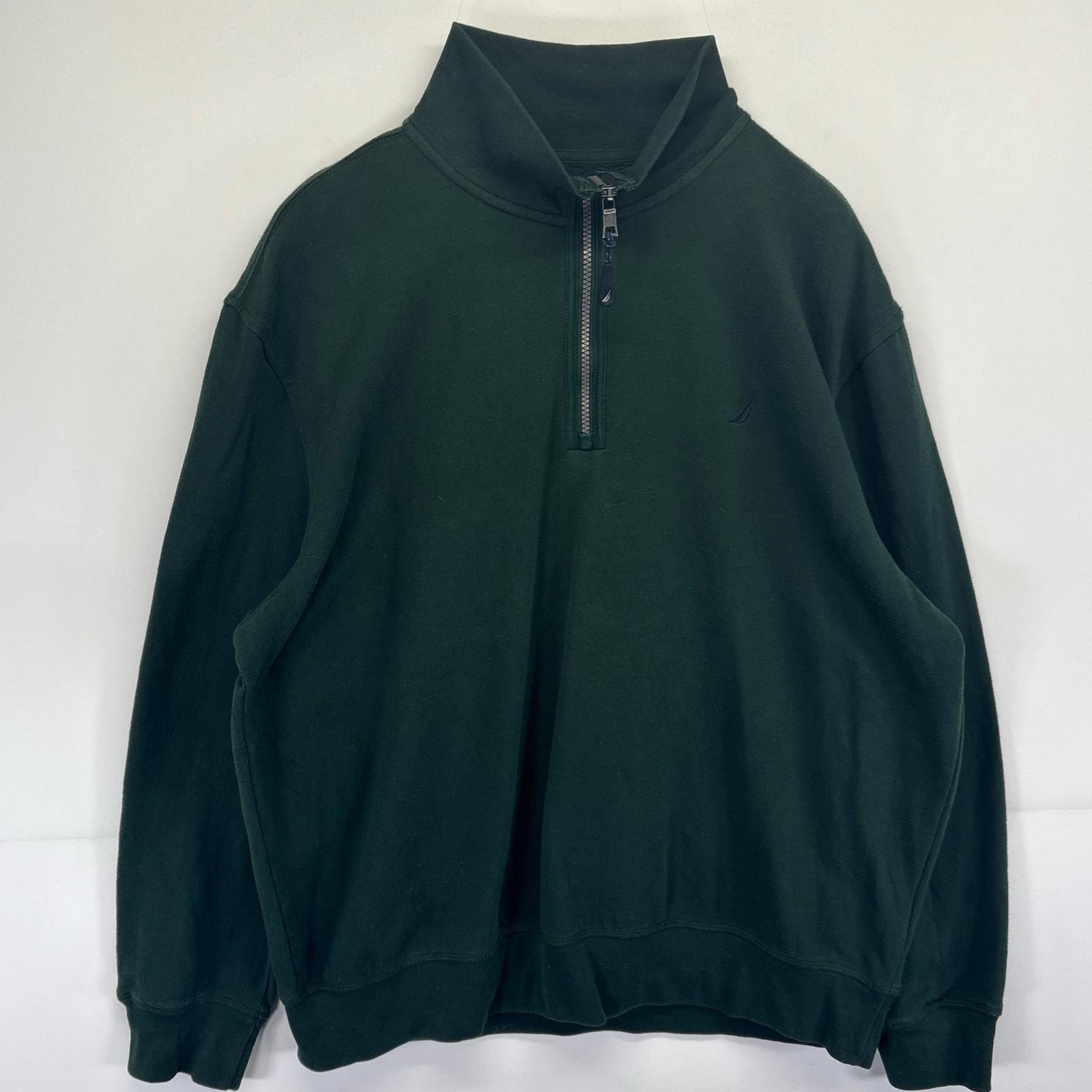 古着 ノーティカ NAUTICA スウェット トレーナー ハーフジップ ワンポイントロゴ プルオーバー XL  グリーン メンズ