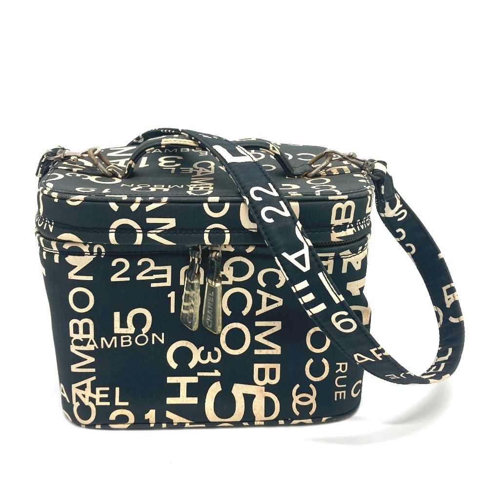 シャネル CHANEL バニティバッグ バイシーライン ロゴ バッグ カバン コスメバッグ 2WAY ショルダーバッグ ハンドバッグ コットンキャンバス ブラック